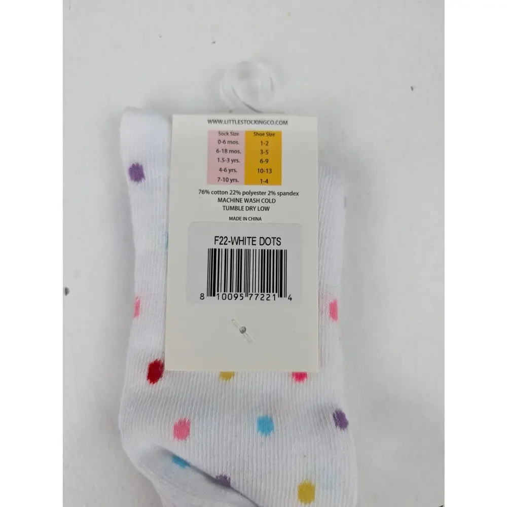Little Stocking Girls 7-10Y White Dots Gold Lace Knee High Socks